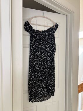 Black Floral Off-Shoulder Midi Dress